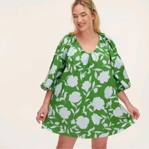KATE SPADE X TARGET Rose Poplin Elbow Sleeve Mini Dress Green Blue Sz XXL | NWT